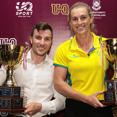 UQ Sportsman of the Year Michael Mercieca, and UQ Sportswoman of the Year Gabi Simpson 